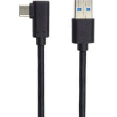 HADEX Kabel USB 2.0 konektor USB A / USB-C 3.0, 3m černý zahnutý