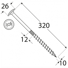 DOMAX CT 10320 tesařský vrut s talířovou hlavou 10x320 - balení 25ks