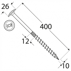 DOMAX CT 10400 tesařský vrut s talířovou hlavou 10x400 - balení 25ks