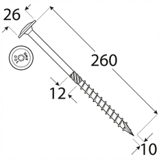 DOMAX CT 10260 tesařský vrut s talířovou hlavou 10x260 - balení 25ks