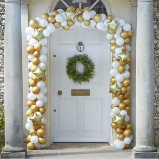MojeParty Sada balónků na balónkový oblouk Vánoční bílo-zlatá 240 ks