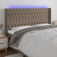 Vidaxl Čelo postele s LED taupe 203 x 16 x 118/128 cm textil