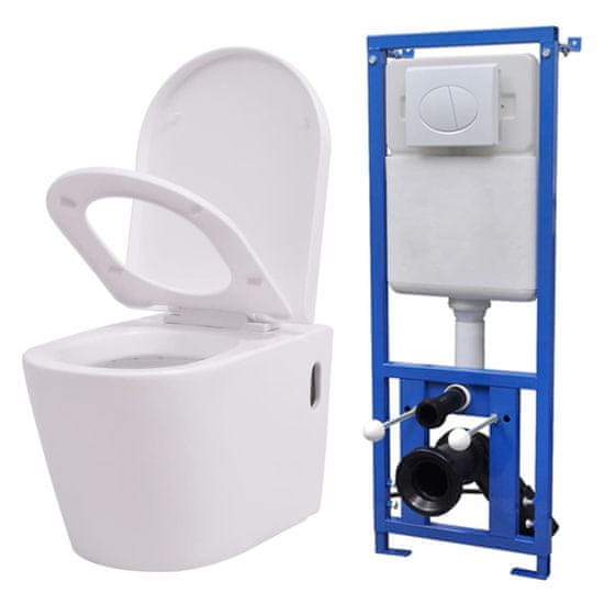 Vidaxl Závěsná toaleta s podomítkovou nádržkou keramická bílá