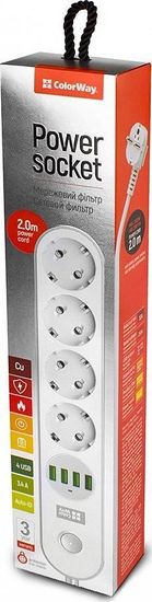 FORTRON COLORWAY Prodlužovací napájecí přívod/ 4x Schuko/ 4x USB 5V / kabel 2m