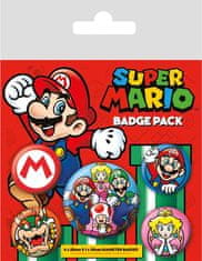 CurePink Set 5 placek - odznaků Nintendo|Super Mario: Postavy (průměr 2,5 cm|3,8 cm)