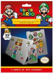 CurePink Samolepky na elektroniku Nintendo: Super Mario set 5 listů 39 kusů (18 x 24 cm)