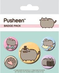 CurePink Set 5 placek - odznaků Pusheen: Fancy (průměr 2,5 cm|3,8 cm)
