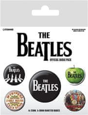 CurePink Set 5 kusů placek - odznaků The Beatles: White (průměr 2,5 cm|3,8 cm)