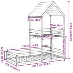 Vidaxl Patrová postel se střechou bílá 90x190 cm masivní borové dřevo