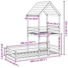 Vidaxl Patrová postel bez matrace 90 x 200 cm masivní borové dřevo