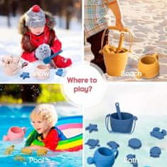 Netscroll 8-dílná sada hraček pro pískoviště, sada obsahuje kbelík, lopatku a různé formičky pro tvorbu, ideální sada na pláž, do pískoviště na hřišti nebo v parku, SandBucket