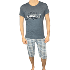 Noname Pánské pyžamo krátký rukáv granátový melír kalhoty mřížka impact S