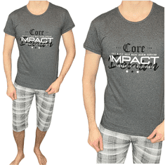 Noname Pánské pyžamo krátký rukáv grafit melanž kalhoty mřížka impact M