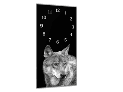 Glasdekor Nástěnné hodiny svislé 30x60cm šedý vlk - Materiál: plexi