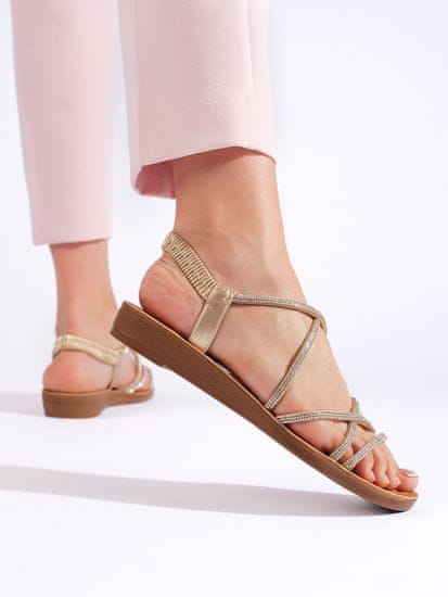 Amiatex Komfortní sandály zlaté dámské na plochém podpatku