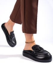Amiatex Praktické nazouváky dámské černé na plochém podpatku + Ponožky Gatta Calzino Strech, černé, 40