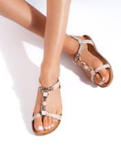 Amiatex Pěkné dámské hnědé sandály na plochém podpatku, odstíny hnědé a béžové, 39