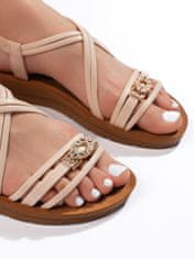 Amiatex Klasické hnědé sandály dámské bez podpatku, odstíny hnědé a béžové, 36