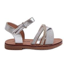 Lesklé stříbrné sandály na suchý zip velikost 29