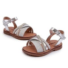 Lesklé stříbrné sandály na suchý zip velikost 26