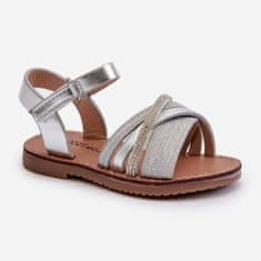 Lesklé stříbrné sandály na suchý zip velikost 32
