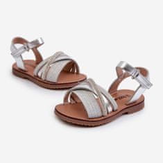 Lesklé stříbrné sandály na suchý zip velikost 25