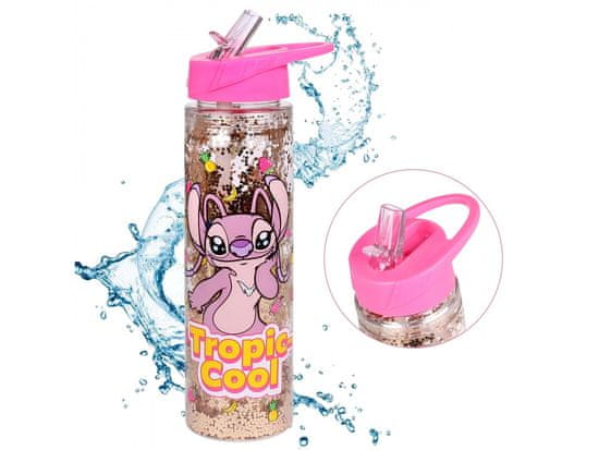 sarcia.eu Andzia Lilo and Stitch Disney Plastová láhev/lahev na vodu s brčkem, průhledná se třpytkami 550ml