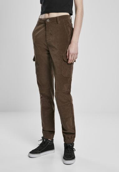 Urban Classics Dámské manšestrové kalhoty s vysokým pasem tmavě olivové