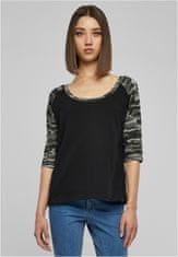 Urban Classics Dámské 3/4 kontrastní raglánové tričko černé/tmavé camo XL