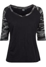 Urban Classics Dámské 3/4 kontrastní raglánové tričko černé/tmavé camo XL