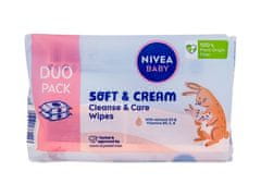 Nivea Nivea - Baby Soft & Cream Cleanse & Care Wipes - For Kids, 2x57 pc 