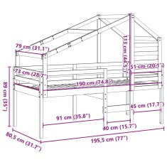 Vidaxl Patrová postel se střechou bílá 75 x 190 cm masivní borovice