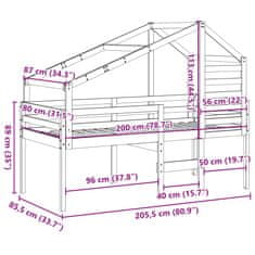 Vidaxl Patrová postel se střechou bílá 80 x 200 cm masivní borovice