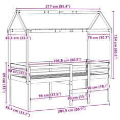 Vidaxl Patrová postel se střechou bílá 80 x 200 cm masivní borovice