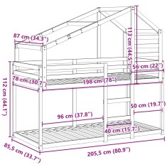 Vidaxl Patrová postel se střechou bílá 80x200 cm masivní borové dřevo