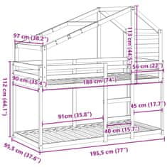 Vidaxl Patrová postel se střechou voskově hnědá 90x190 cm borové dřevo