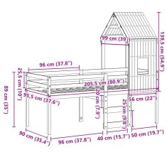 Vidaxl Patrová postel se střechou bílá 90 x 200 cm masivní borovice