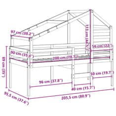 Vidaxl Patrová postel se střechou 90 x 200 cm masivní borové dřevo