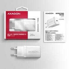 AXAGON ACU-PD20W, nabíječka do sítě 20W, 1x port USB-C, PD3.0/PPS/QC4+/AFC/Apple, bílá