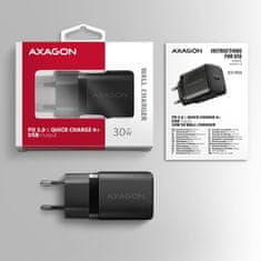 AXAGON ACU-PD30, Sil nabíječka do sítě 30W, 1x port USB-C, PD3.0/PPS/QC4+/SFC/AFC/Apple, černá