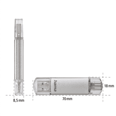 Hama Flash Pen Laeta, USB-C/USB-A 3.1, 64 GB, 40 MB/s, stříbrný