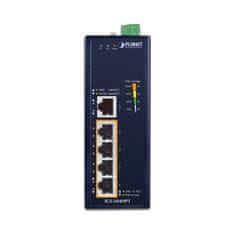 Planet Průmyslový PoE switch, 5x1Gb, 4x PoE 802.3at 36/120W, -40až75°C, dual 12-56VDC, IP40, fanless