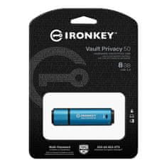 Kingston Ironkey Vault Privacy 50/8GB/USB 3.2/USB-A/Modrá