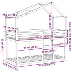 Vidaxl Patrová postel se střechou bílá 90x190 cm masivní borové dřevo