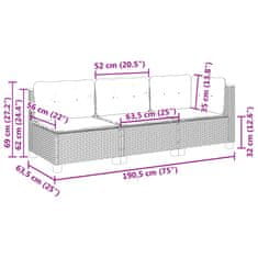 Vidaxl Zahradní pohovka s poduškami 3místná černá polyratan