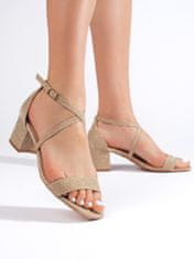 Amiatex Trendy zlaté dámské sandály na širokém podpatku, odstíny žluté a zlaté, 37