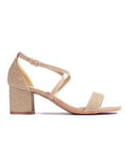 Amiatex Trendy zlaté dámské sandály na širokém podpatku, odstíny žluté a zlaté, 37