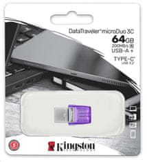 Kingston DataTraveler MicroDuo 3C/64GB/USB 3.2/USB-A + USB-C/Fialová