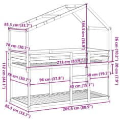 Vidaxl Patrová postel se střechou voskově hnědá 80x200 cm borové dřevo