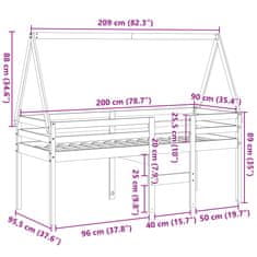 Vidaxl Patrová postel se střechou voskově hnědá 90 x 200 cm borovice